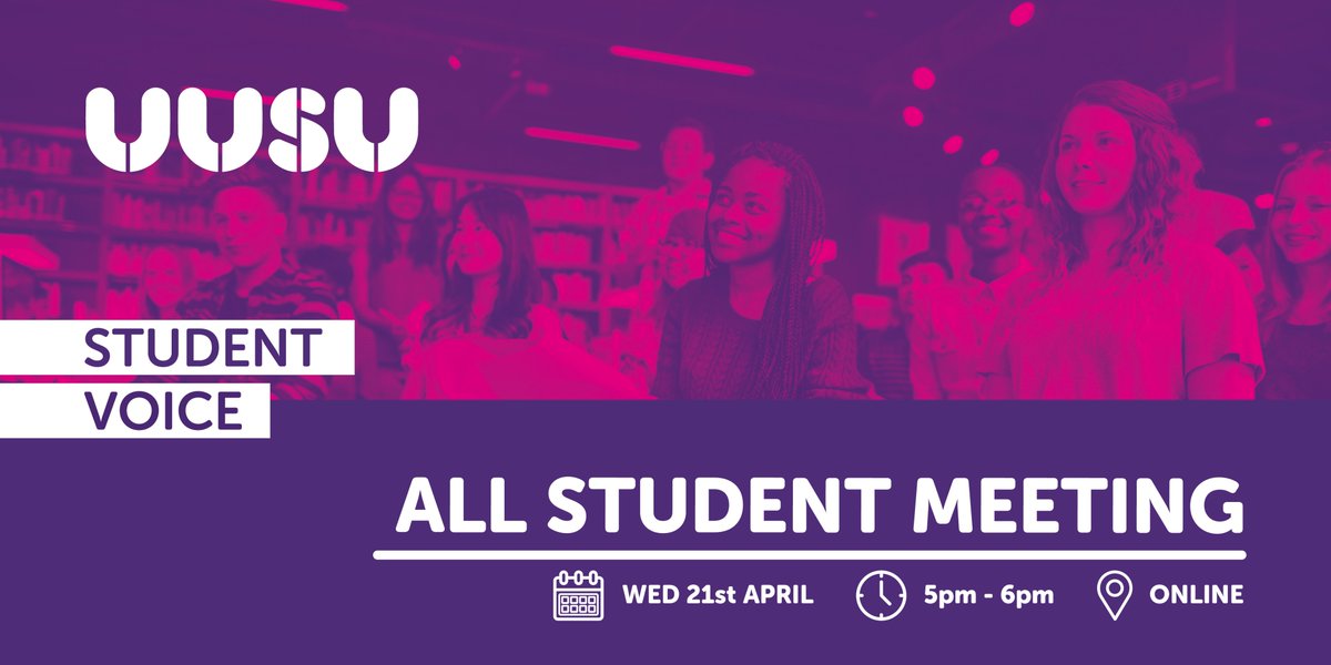 UUSU_Online's tweet photo. All students are invited to our all student meeting on 21st April 5pm. We will be updating you on what we have been up to on your behalf for the last year &amp; you’ll have the opportunity to put your questions to our senior management team. Further info https://t.co/8Z9BAfPXFt https://t.co/1pMWem4mKW