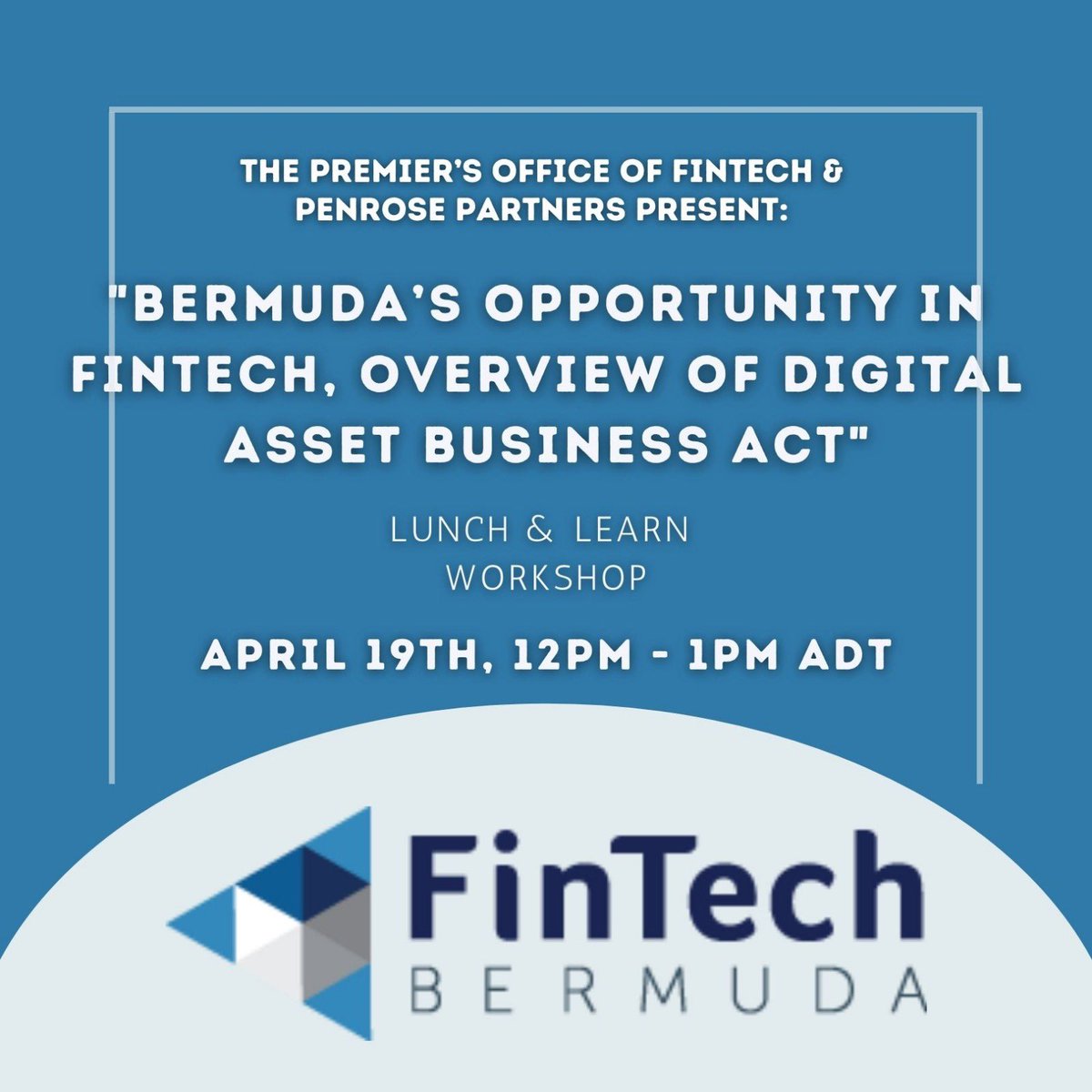 (1/2)The FinTech Office is hosting a series of lunch &amp; learn workshops providing information on digital assets &amp; blockchain technology. Register &amp; learn about #Bermuda’s strategy to embrace digital assets &amp; attract businesses that will positively impact Bermuda’s economic growth.