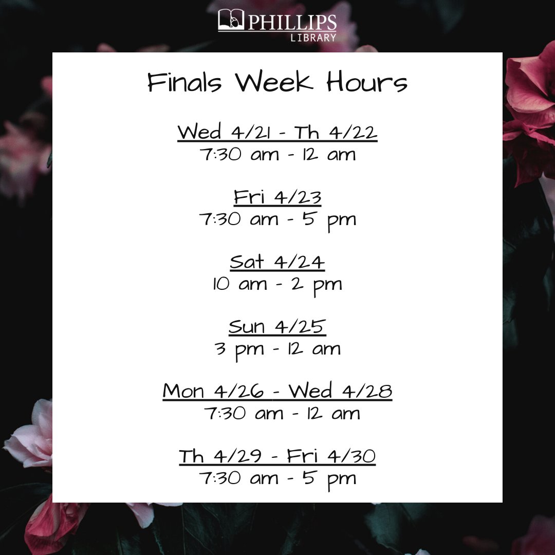 AuroraULibrary's tweet photo. Finals week is coming up!  See our updated hours starting next Wednesday April 21 https://t.co/DQgu4nHQOp https://t.co/zf6etri2r1