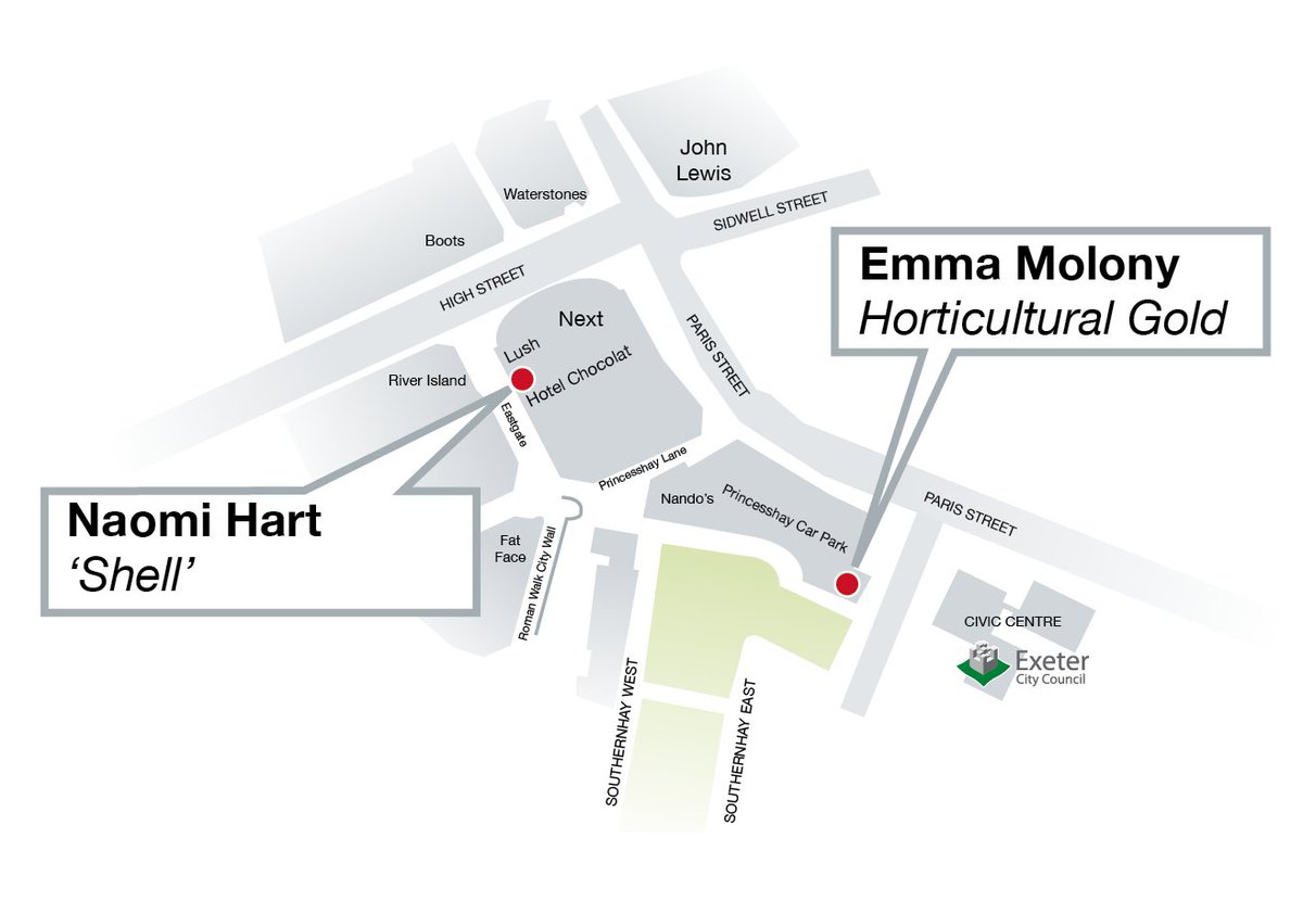 When you're in <a href="/Princesshay/">Princesshay</a>, check out the two #arts commissions in empty retail units by @theNaomiHart &amp; <a href="/emmamolony/">Emma Molony</a>. Find out where on this handy map