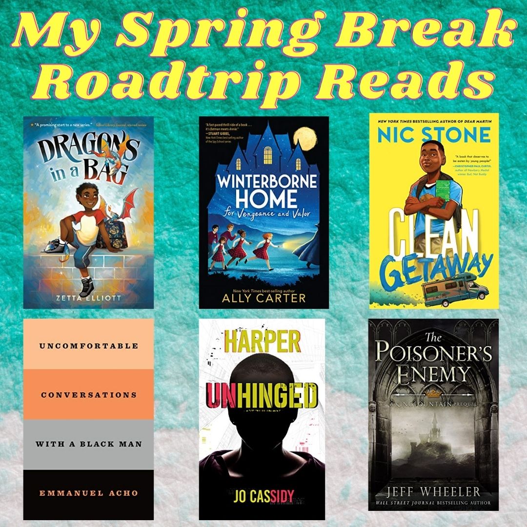 My road trip reads
Dragon's in a Bag @zettaelliott
Winterborne Home for Vengeance and Valor <a href="/OfficiallyAlly/">Ally Carter</a>
Clean Getaway <a href="/getnicced/">Nic Hick 🚬⚡️🇺🇸</a>
Uncomfortable Conversations with a Black Man <a href="/EmmanuelAcho/">Emmanuel Acho</a>
Harper Unhinged @authorjocassidy
The Poisoner's Enemy by <a href="/muirwoodwheeler/">Jeff Wheeler</a>