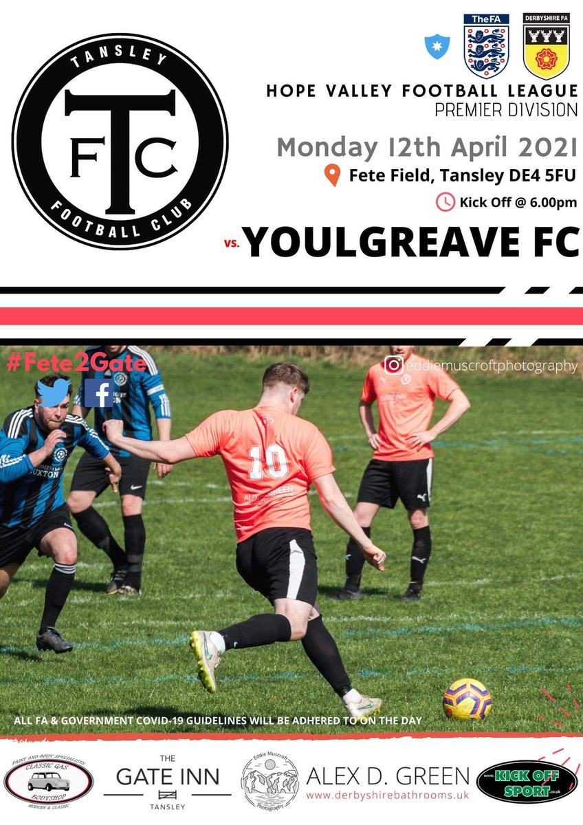 Little late to the party but we’re back in action tonight, looking to right saturdays wrongs ⚽️

🗓 12.04.21
🏆 HVFL Prem 
🕑 6.15pm
🆚 <a href="/YoulgraveF/">Youlgrave United FC</a> 
🏟 Fete Field 
📍 DE4 5FH

#TFC