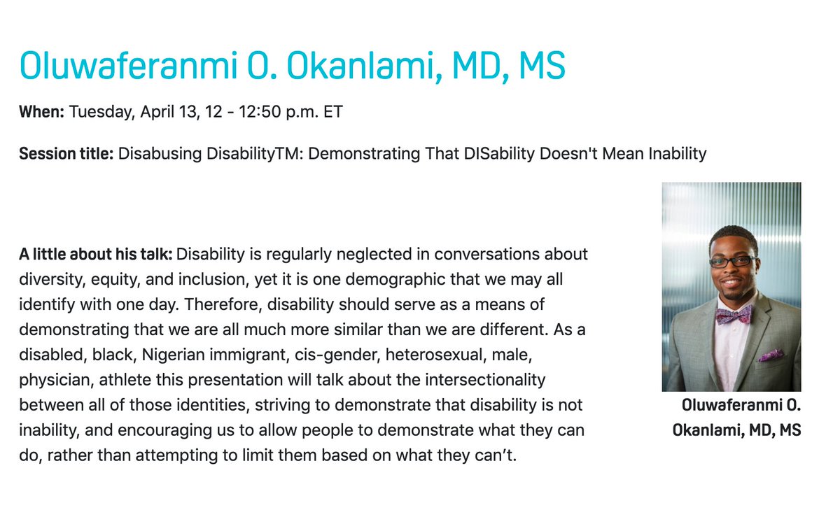 umfamilymed's tweet image. What a way to start off #SBM2021 🙌! Don't miss @Okanlami's keynote address to @BehavioralMed tomorrow at Noon EST sbm.org/meetings/2021/… #DisabusingDisability @disability_UM