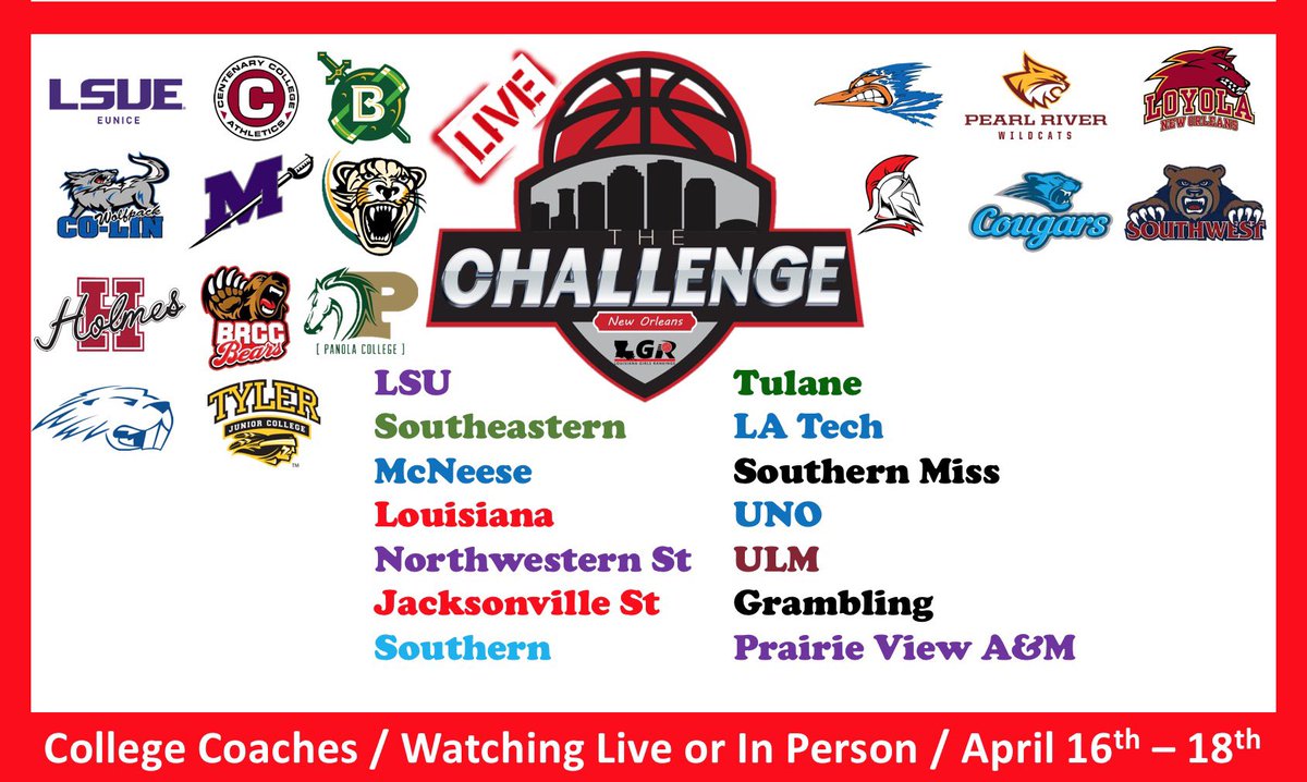 LBR_Basketball's tweet photo. 🚨College Coaches Check-In!🚨

🏀 THE Challenge
📆 April 16-18
📍 New Orleans

🗣 30+ colleges checked in to evaluate OUR girls &amp; the list grows daily! 

📝 College Coaches RSVP ⬇️
https://t.co/ZyN90rdE7d

💰Attendance/Live = FREE
💰College Packet = $50
💰Subscribers = FREE https://t.co/3vRg6qmpKb