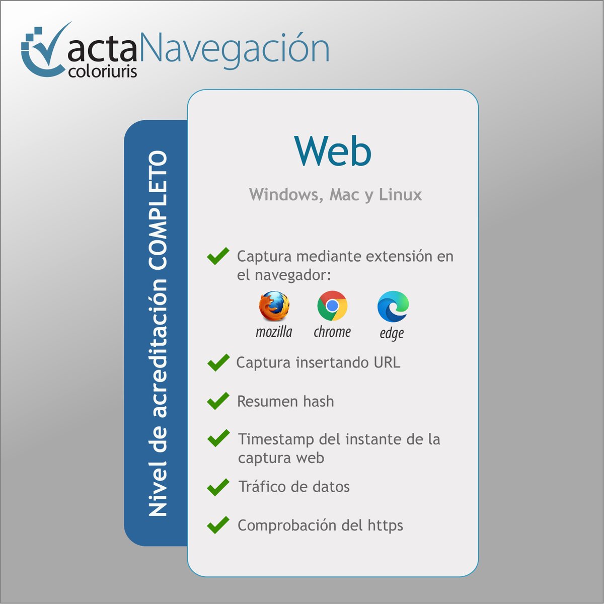 ColorIURIS's tweet photo. ¿Qué ventajas me ofrece #actaNavegaciónWeb?
1. Garantiza la integridad de las capturas de pantalla realizadas.
2. Acreditado fehacientemente mediante acta certificada  
3. Medio de prueba indiscutible ante los Tribunales. Fácil y económico. Descúbrelo aquí https://t.co/ppABnn6URN https://t.co/GqluZdmmP9