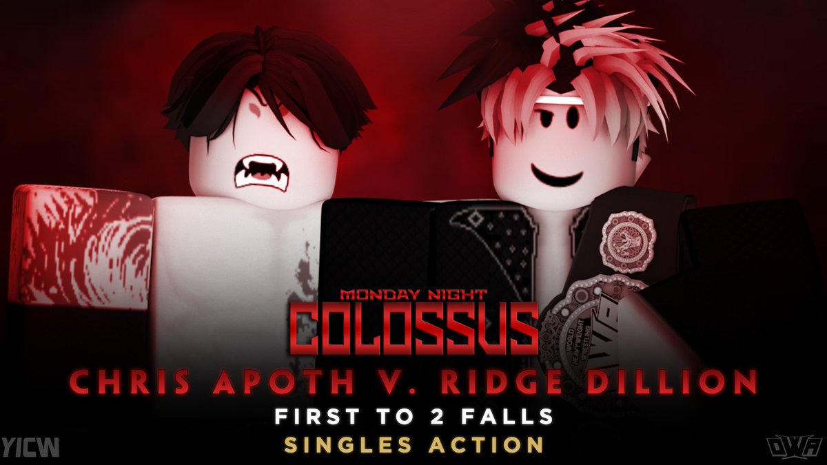 YICWNetwork's tweet photo. SINGLES ACTION
@ChrisApoth v. @TheRidgeDillyun
TONIGHT! After both men didn't get what they wanted at Attack on Tokyo. #ChrisApoth looks to gain momentum to the World Division as he takes on @OWARBLX World Champion #RidgeDillion.
Who will win here?
#YICW https://t.co/Y6yigvCppZ