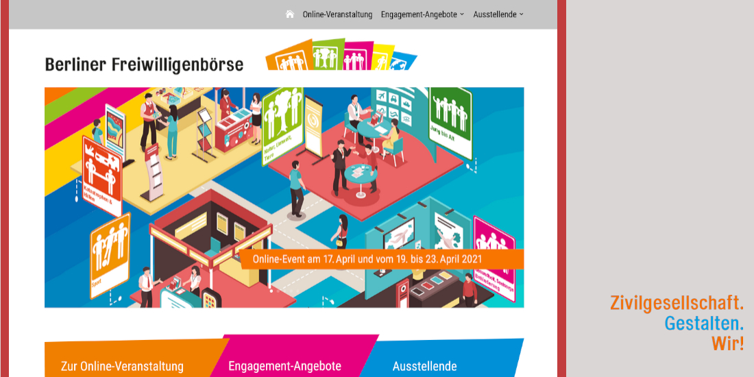 Engagiert030's tweet photo. Die  WILLKOMMENS- &amp; EVENTSEITE zur 14. BERLINER #FREIWILLIGENBÖRSE ist ONLINE. Über 100 Börsianer:innen sind wieder vor Ort - virtuell &amp; digital am 17. und vom 19. bis 23. April ➔ https://t.co/47iE6QDnVb

#ZivilgesellschaftGestaltenWir #EntdeckeDasWirInDir #EVCapital #BFB030 https://t.co/t3ET1hur6u