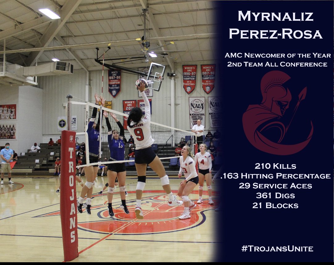 A huge congratulations to Myrnaliz Perez-Rosa for the first ever Trojan to win the AMC Newcomer Of The Year! She is also named 2nd Team All Conference for her performance this season!