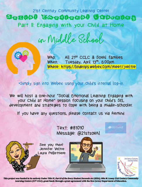 MrsVeltre's tweet photo. Join us tomorrow night for our SEL Parent Night Part II! 🎉 @SoehlLPS @MsPellettiere @LindenSchoolsNJ https://t.co/TyAJevLdeF