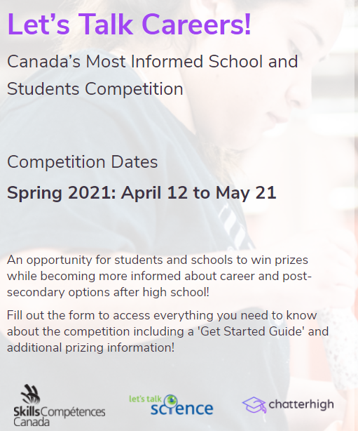 SkillsBC's tweet image. The #SkillsCanada, #LetsTalkScience and #ChatterHigh competition has begun! Running all the way from today until May 21st. Good luck everyone! resources.chatterhigh.com/lets-talk-care…