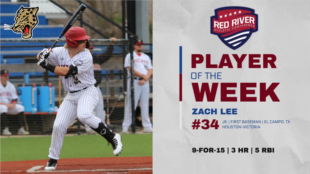 RRACsports's tweet photo. Zach Lee of @uhvjaguars was named RRAC baseball player of the week for April 5-11. https://t.co/1pNl44dXPy