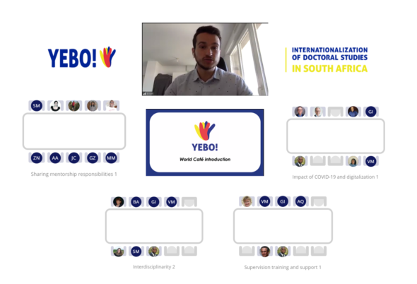 YEBOProject's tweet photo. Attendees of #YEBOconference participated in a virtual #WorldCafé on topics related to #modernization of the #PhD: Sharing #mentorship responsibilities; Impacts of COVID-19 and #digitalization; #Interdisciplinarity and #Supervision training and support. Great results incoming! https://t.co/7AIh25DH8H