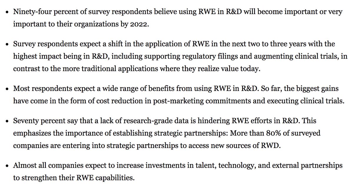 How does this relate to Sema4? Hang in there, it will make sensePharma companies see massive value in RWE/RWDStudy by Deloitte surveying pharma reveals: 94% believe RWE will be very important by 2022Almost all companies expect to increase external partnerships for RWD