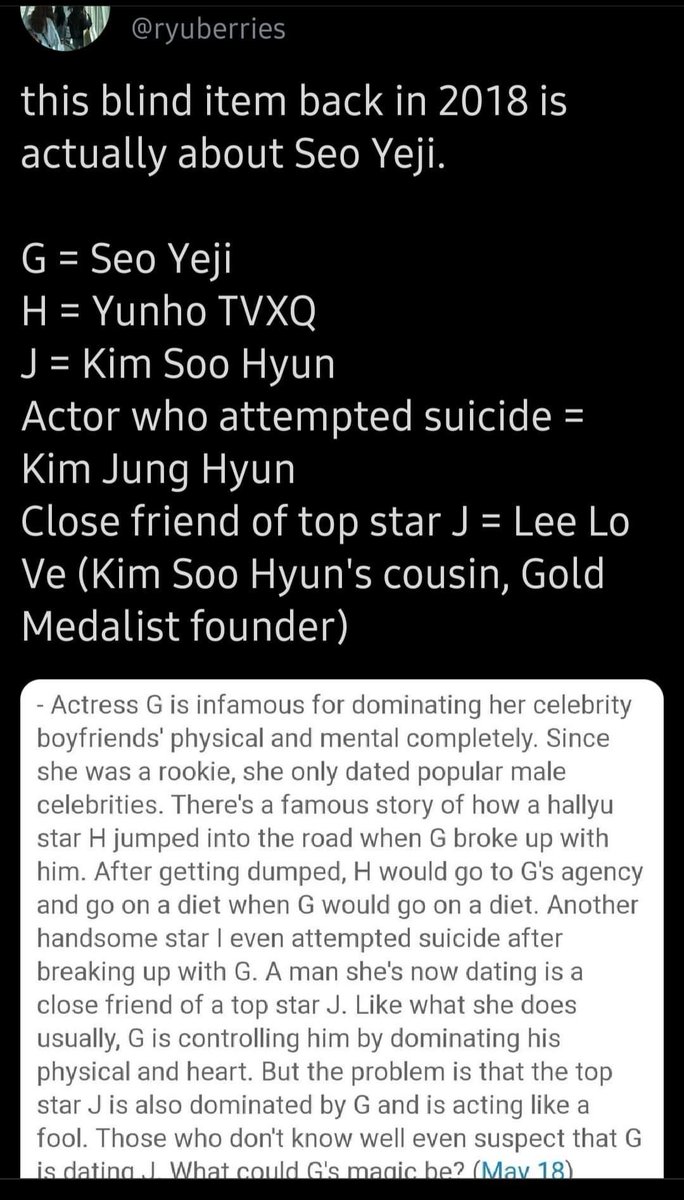 In case you only see this tweet from this thread, let me refresh of the so called "Facts" from this 2018 blind item. It was said that yunho was allegedly:1. Jump on the road when she broke up with him2. He goes on diet when she will go on diet