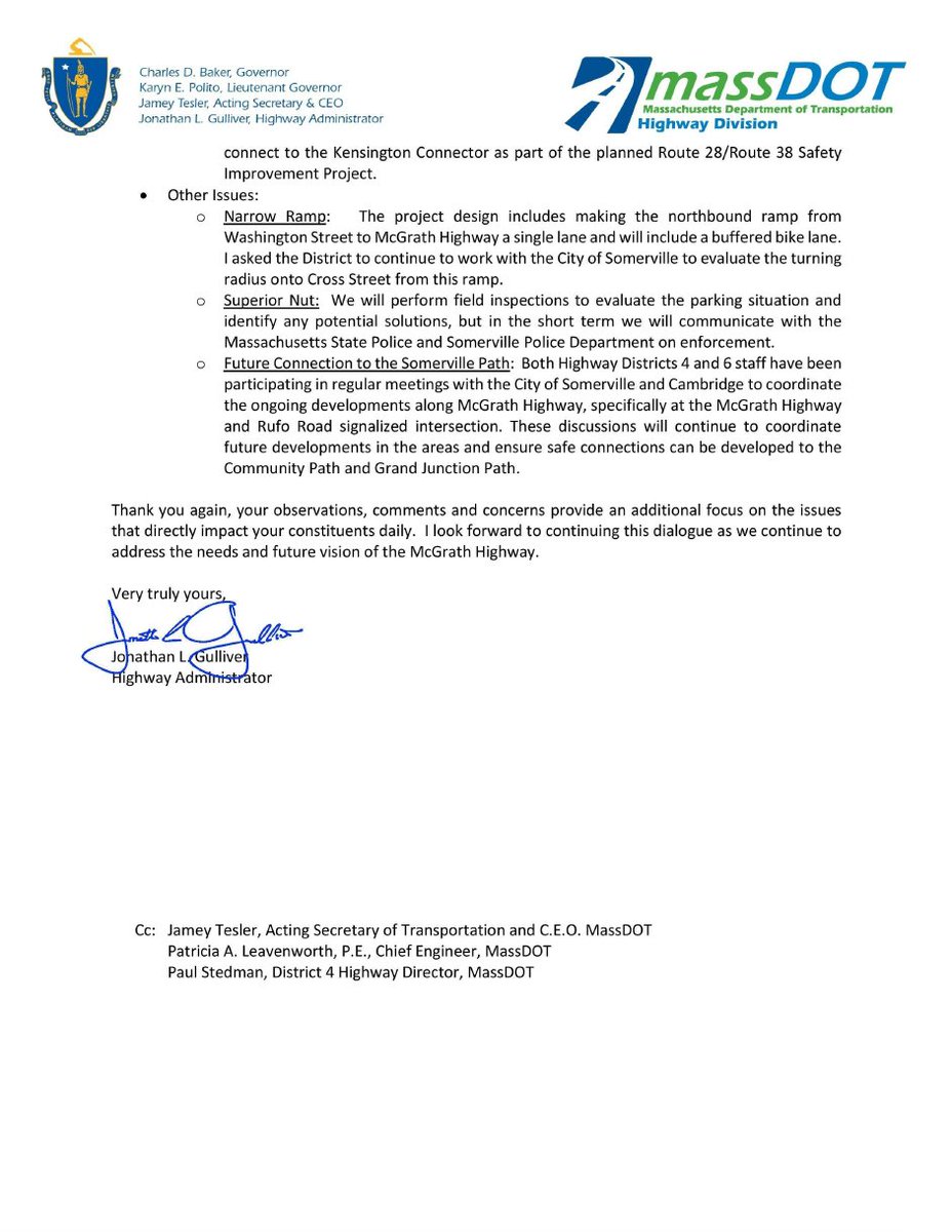 MikeConnollyMA's tweet image. I'm very pleased to announce that @MassDOT has responded to our bike safety advocacy by agreeing to provide physical separation for the new bike lanes that will be part of the pending road diet and resurfacing project for the McGrath Highway in #Somerville.