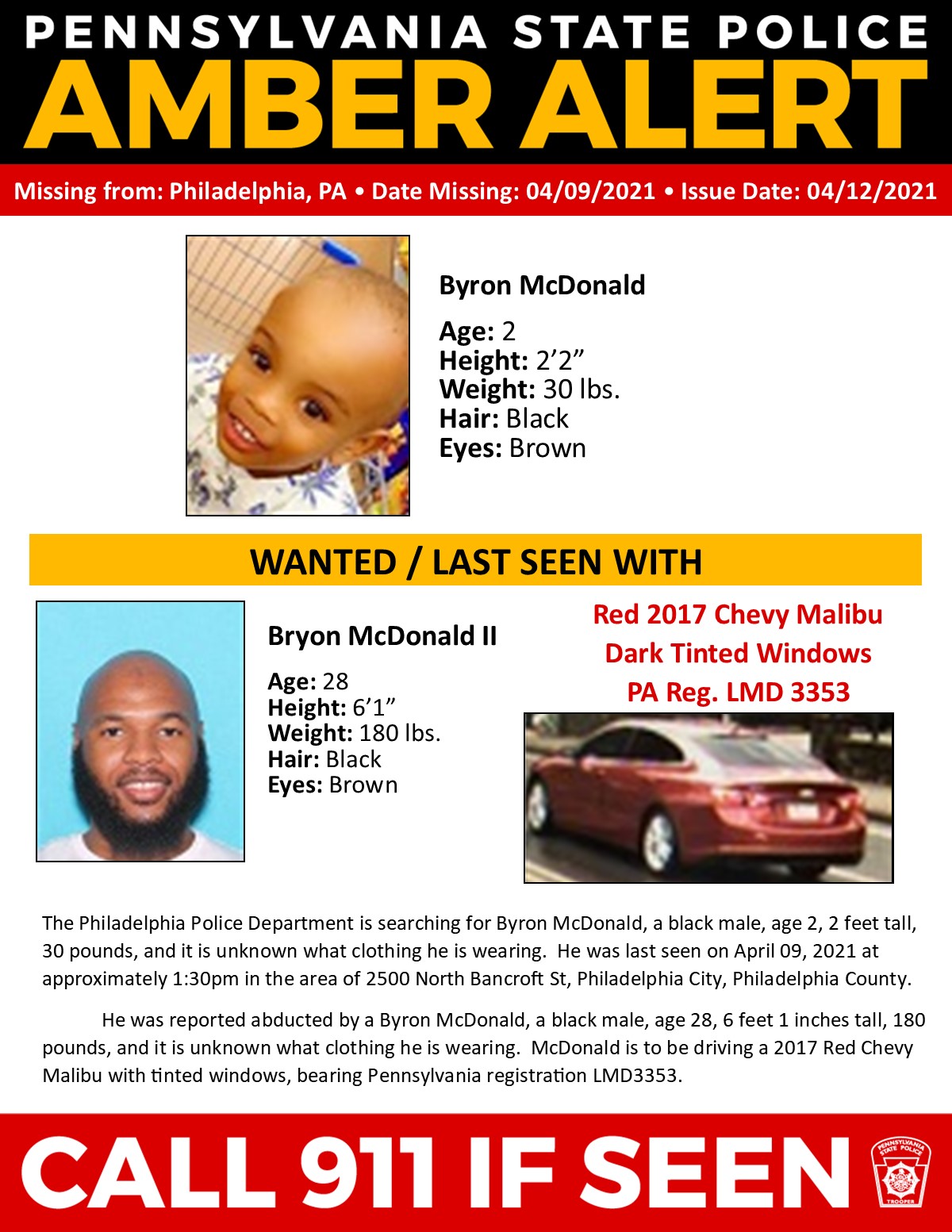 Pennlive Com Please Share An Amber Alert Has Been Issed For 2 Year Old Bryon Mcdonald Out Of Philadelphia Missing Since April 9 He Was Reported Abducted By Byron Mcdonald Ii Who Is