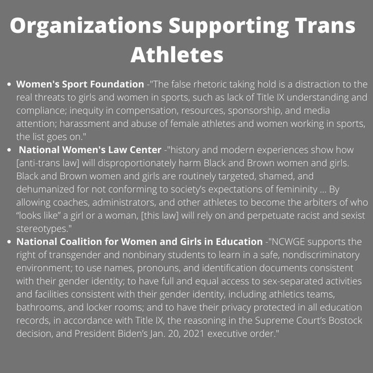 Trans athletes, particularly Black trans women, face systemic barriers to participation in athletics and all aspects of public life. Supporting trans athletes plays an incredibly important role in improving physical and mental health outcomes for this population.