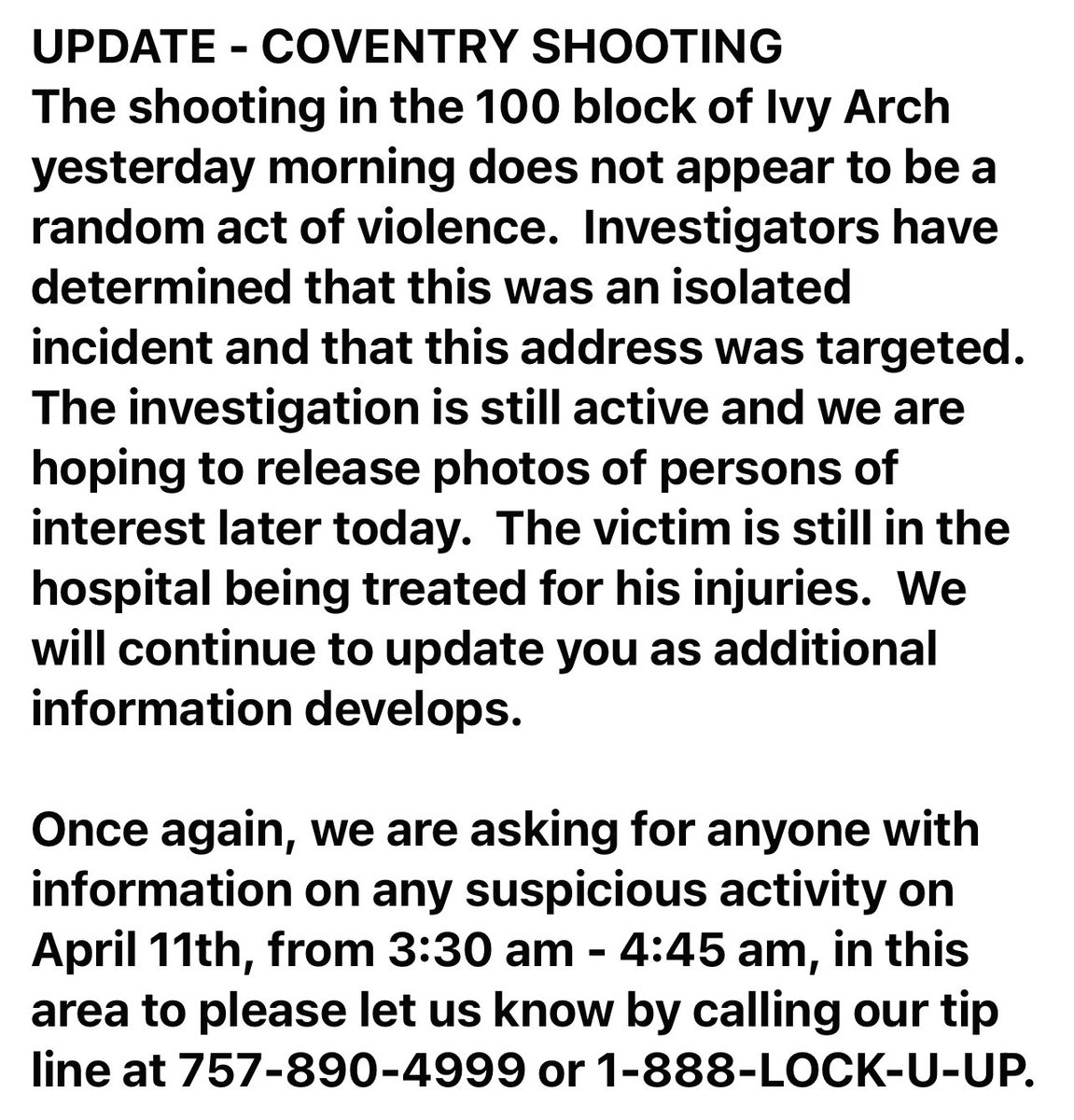 YorkPoquoson Sheriff's Office on Twitter "SHOOTING UPDATE…