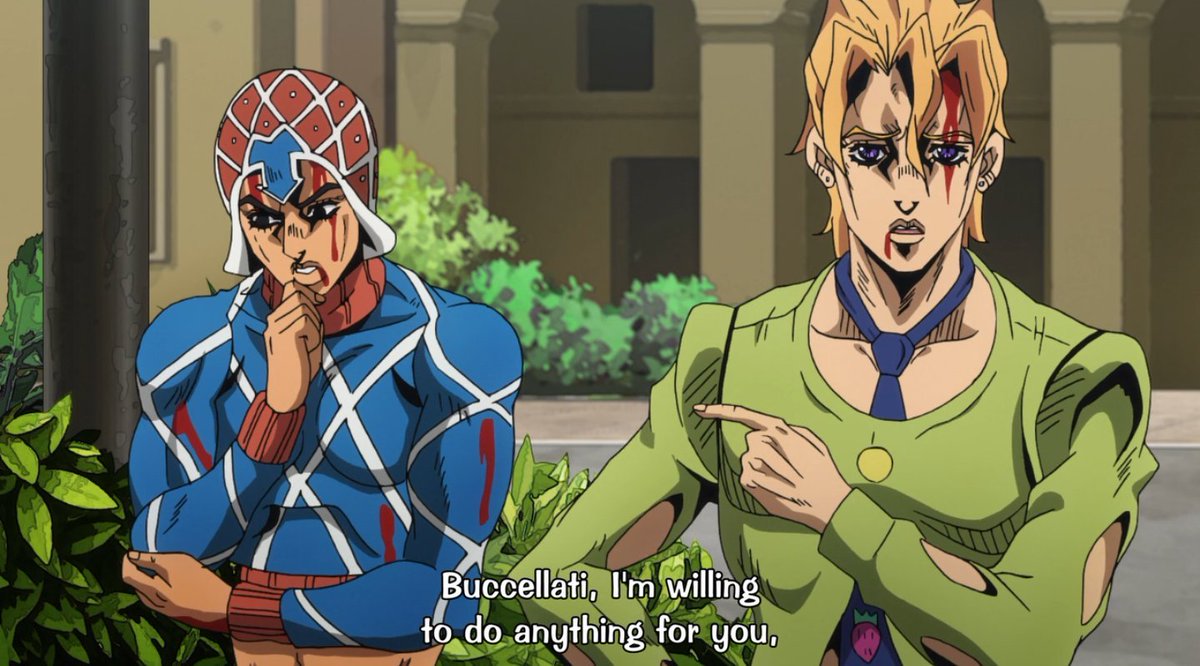 SLEEPING SLAVES / PRE-GIORNOeven though at this point the og gang is complete, fugo is always the first one to jump whenever bruno needs something. he thinks ahead, runs errands when bruno is out, and at one point even outright states that he is willing to do anything for him.