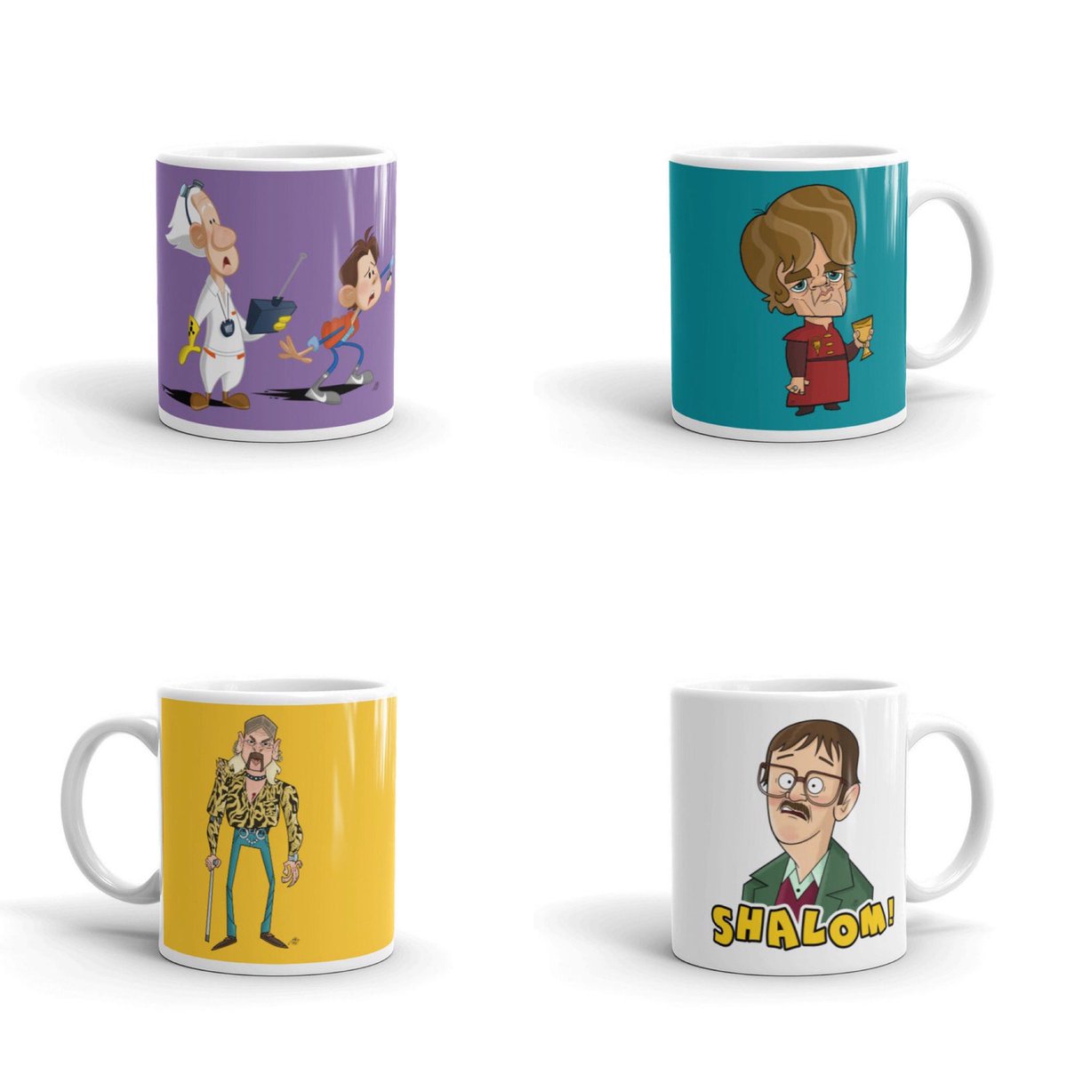 JamieBCartoons's tweet photo. I’ve been building up products featuring my artwork to sell on Etsy recently! 
Here’s the current selection of mugs available! ☕️ 

https://t.co/BwyZh0mHzE

#brassic #fridaynightdinner #derrygirls #BacktotheFuture #TigerKing #theshining #eminem #yelawolf #oasis #GameOfThrones https://t.co/SJyRWaBdTG