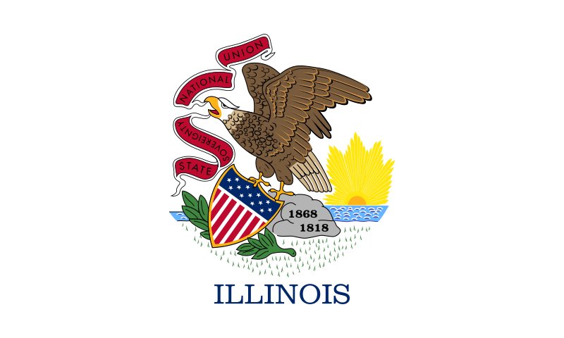 There is a lot going on in Illinois. This eagle has a shield? And this banner is falling on it like the tyrannosaurus at the end of Jurassic Park? And he's sitting on a gravestone? And I think the sun is exploding?20/10 I want to watch this movie