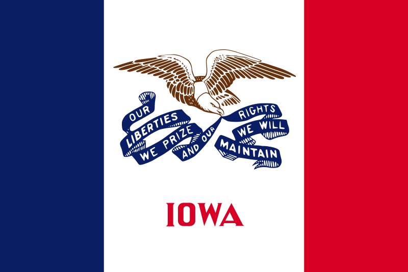 So the Iowa flag is the French flag with an eagle logo and motto that looks like it came from an old motor oil sign5/10, not sure how I feel about this