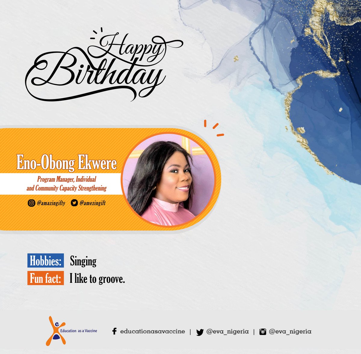 A happy birthday to a member of our team who has shown great passion and commitment to educating young people on their sexual and reproductive health.  <a href="/amezingift/">Ekwere, Eno-Obong</a>, we acknowledge your good work. Keep being amazing and have yourself a wonderful birthday celebration.