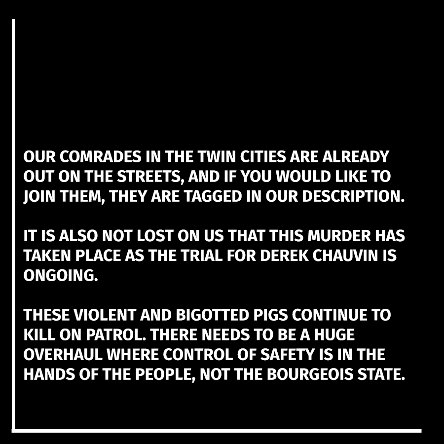 freedomroadorg's tweet photo. Demand Justice for Daunte Wright!
Jail and Convict All Killer Cops!
Reach out to @FRSO_TwinCities if you're interested in organizing on the ground.
#FRSOInAction #TwinCities #Minneapolis #JusticeforDaunte #JusticeForDuanteWright https://t.co/npuxmLmPhi