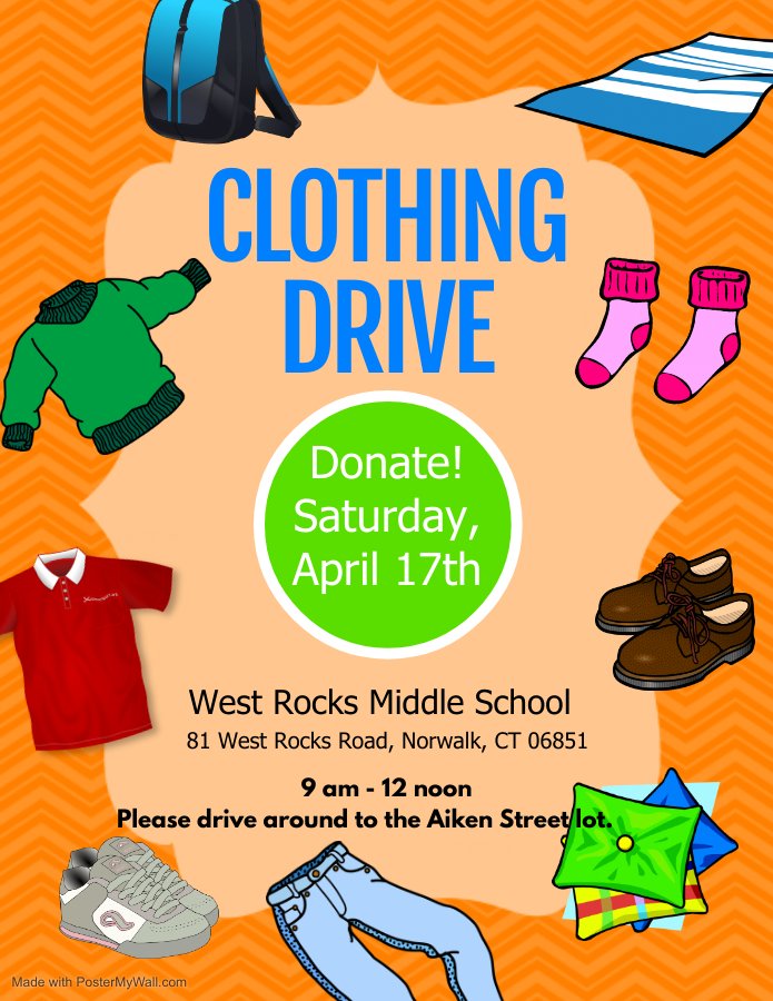 Cleaning out your closets?  Bring those bags of unwanted clothes and shoes to West Rocks this Saturday during our campus clean-up!  Drive around to the Aiken Street lot to have your donations unloaded.  Thank you for the support! <a href="/reynoldslearn/">Adam Reynolds</a>