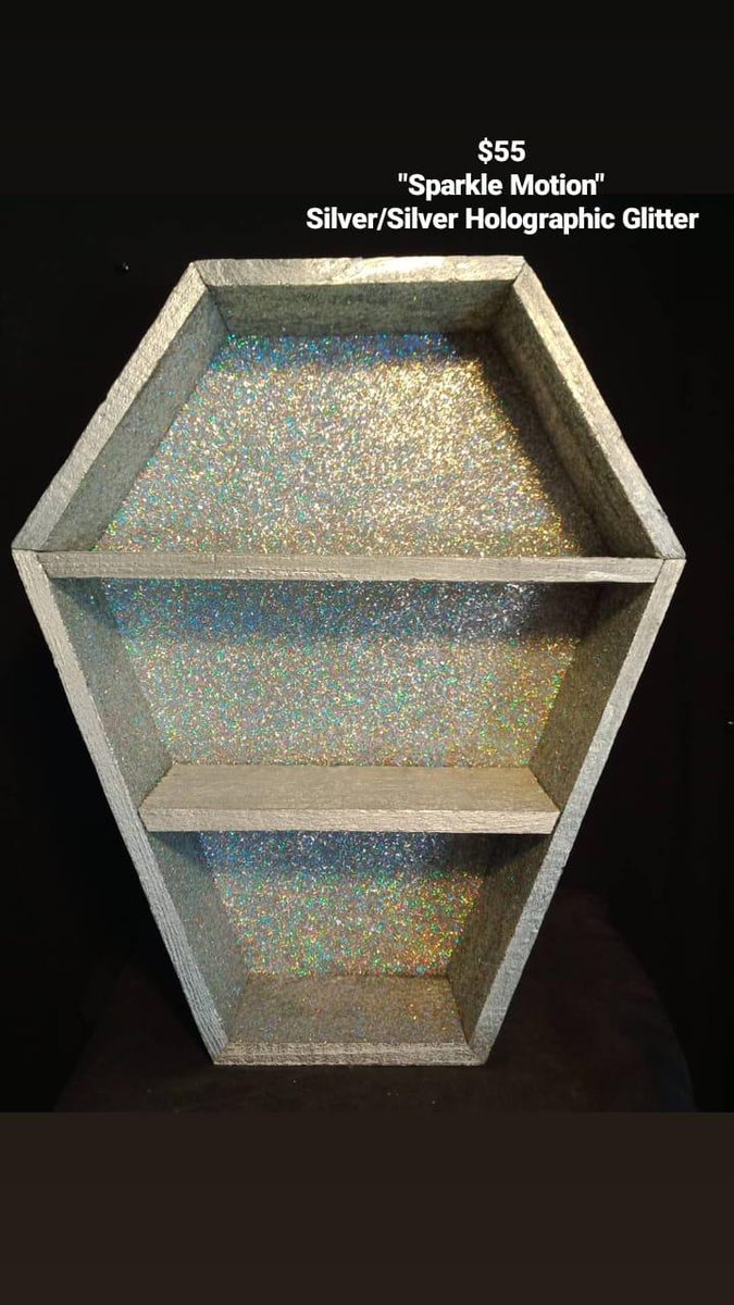 HeyJenocide's tweet image. "Sparkle Motion" Metallic Silver Paint with Holographic silver glitter. For sale. $55 #CoffinShelf #WallDisplay #HandPainted #HandCrafted #Glitter #Shiny #sparkle #sparklegoth #TwilightJoke #SparklyVampire