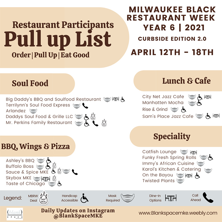 TheEmilyTau's tweet photo. It's Black Restaurant Week in Milwaukee! Challenge yourself to support only Black-owned restaurants this entire week. Try somewhere new! There are SO many amazing places on this list. #MBRW21 #BlankSpaceMKE https://t.co/xawyqvUrhy