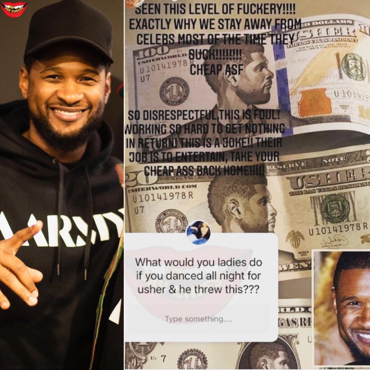 SaycheeseDGTL's tweet photo. Usher called out by stripper for throwing fake money. https://t.co/SRncmGWu2e