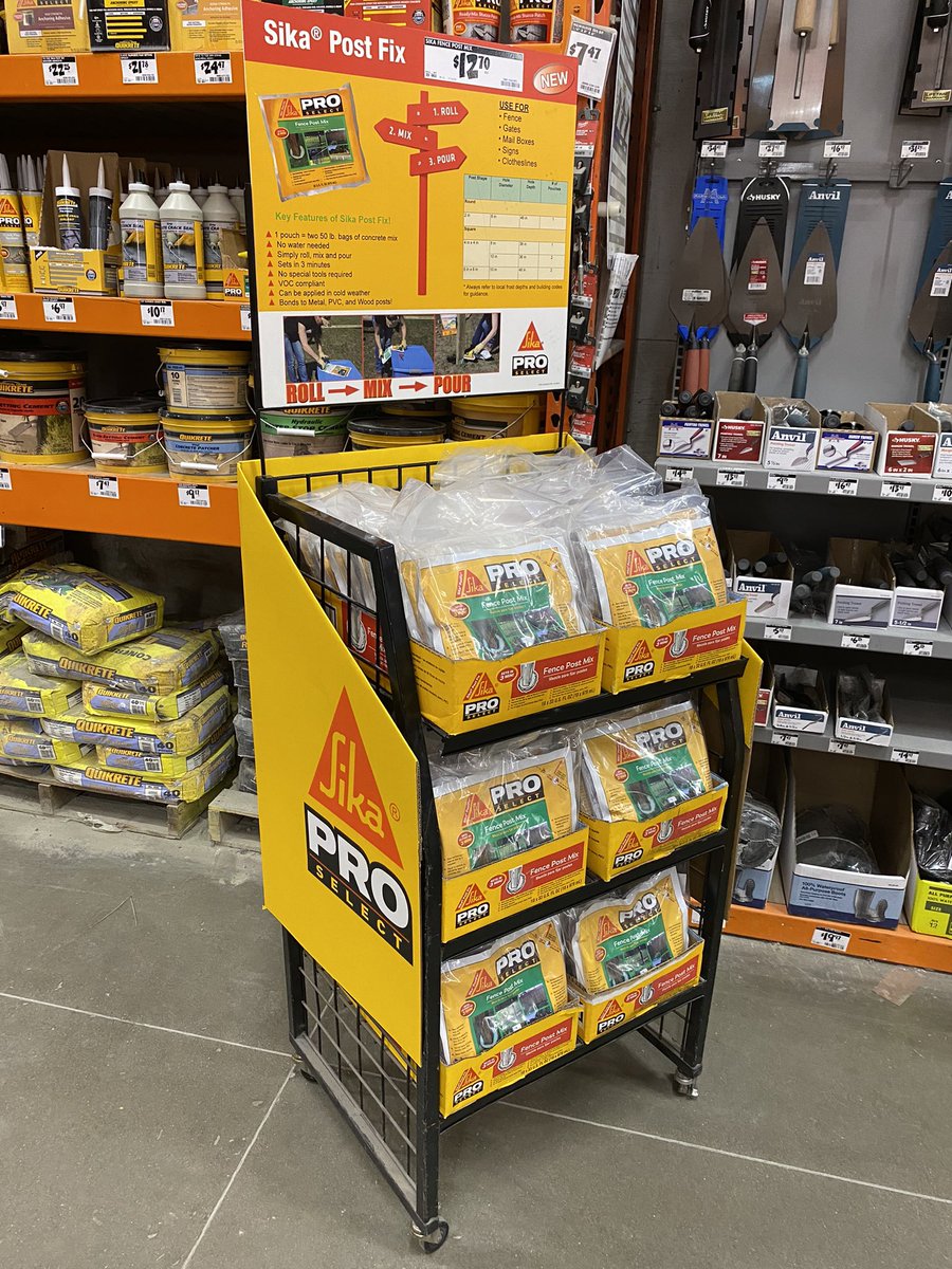 MarcusRutz's tweet photo. @HomeDepot 3815 in Mentor OH is stocked and ready for #Fencing season!! #SikaPostFix is the Perfect Lightweight and easy way to install Mailboxes, Fences, Clothesline, or even Lightposts, in just 3 Minutes!!! #FixItOnce @Monica_Lindsey1 https://t.co/u3KFK42Bs6