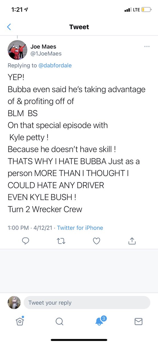 Imagine tweeting this and bragging about being an @nascar employee in the same tweet. This is pretty gross @ACSupdates. What do y’all think? @BubbaTakes