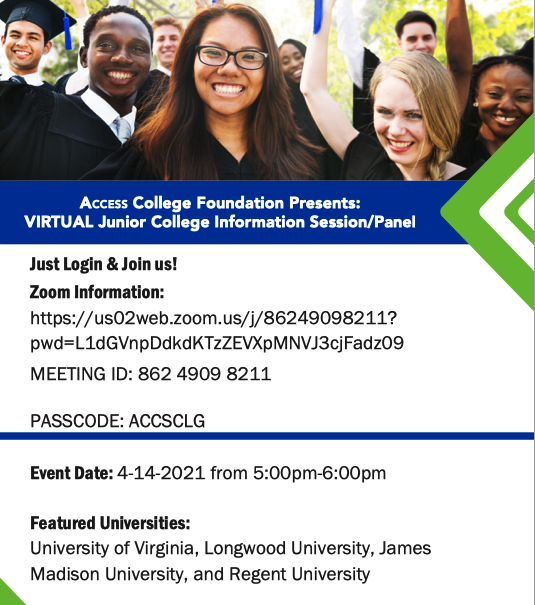 HowtonAccess's tweet photo. @GoCHSTruckers, @AccessCollegeFd is hosting TWO virtual junior events this week and you do not want to miss out on all the great information that is going to be shared! Looking forward to hearing from some great universities! https://t.co/J2E3694tg9