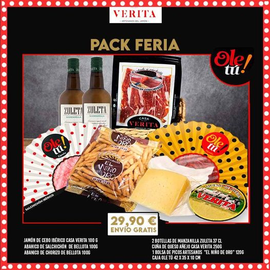 PACK FERIA CASA VERITA OLE TÚ
Se acerca la temporada de ferias y, aunque este año tampoco habrá casetas, en Casa Verita queremos que disfrutéis de la mejor gastronomía de estas fiestas en vuestras casas.
PRECIO 29,90€ ¡GASTOS DE ENVÍO GRATIS!
👉bit.ly/packferia🛒