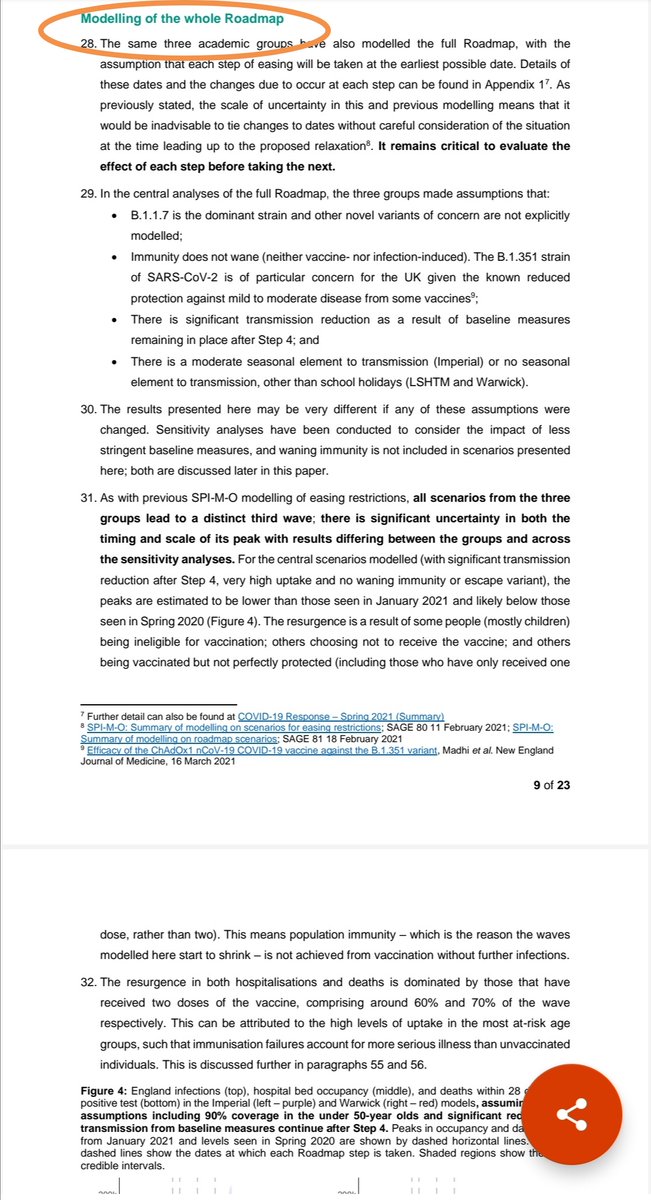 Il a oublié de préciser qu'elle était la nature du document et de quel paragraphe venait la citation.Le document s'appelle "Summary of further modelling of easing restrictions – Roadmap Step 2" et le paragraphe dont est tirée la citation 