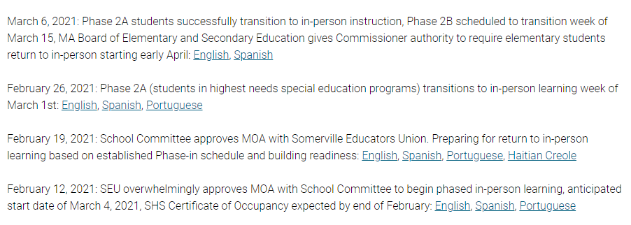  #PairedTexts #21. Sentence 2 (note tense)2. Linked article (note date)3. Somerville school district home page today 4. Chronology from district of building re-opening process. ( https://somerville.k12.ma.us/district-leadership/central-administration/communications-and-grants/superintendent-communications)