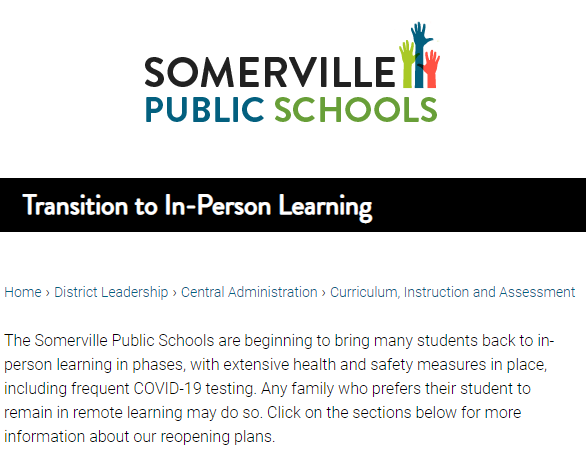  #PairedTexts #21. Sentence 2 (note tense)2. Linked article (note date)3. Somerville school district home page today 4. Chronology from district of building re-opening process. ( https://somerville.k12.ma.us/district-leadership/central-administration/communications-and-grants/superintendent-communications)