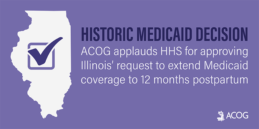 ACOGAction's tweet photo. BREAKING: In a historic move, @HHSGov has approved a Section 1115 waiver request to extend postpartum #Medicaid coverage in Illinois to 12 months. This first-in-the-nation approval will help IL advance maternal health! https://t.co/uIjaSPfM5Q #MomsCantWait https://t.co/g43T6rNAoj