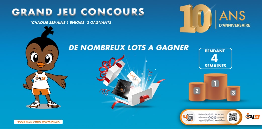 Jouez et tentez de remporter des lots chaque semaine du 12 Avril au 12 Mai avec Gigi. 
Quelles sont les règles ?
1. Likez et partagez nos pages Facebook, Instagram, Twitter iPi9 et Web7 . 
2. Répondez à cette question : Depuis sa création, Qu’est ce qu’iPi9 offre à sa clientèle?