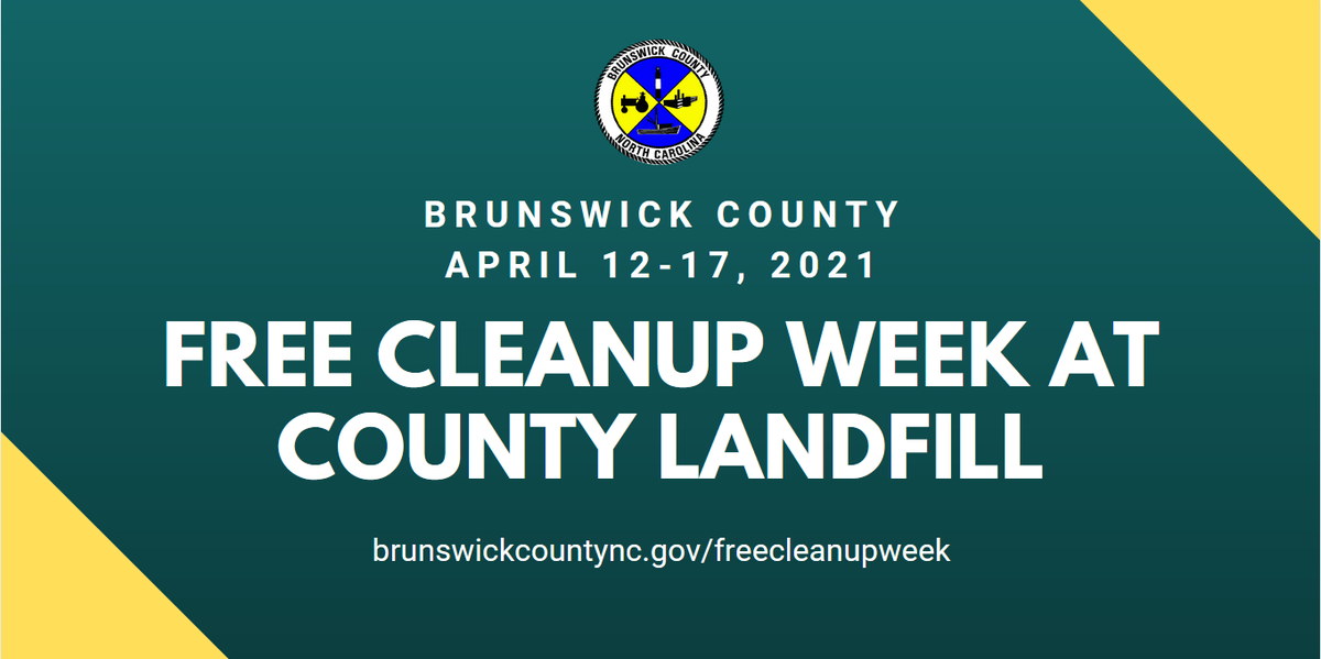 BrunswickGovt's tweet photo. The Free Clean Up Week is finally here! County residents and property owners can bring these items to the #Brunsco Landfill for free disposal through this Saturday: https://t.co/V9w9NSU7fT

✔️ Metal
✔️ Tires
✔️ Electronics
✔️ Appliances
✔️ Latex paint
✔️ Textiles 
✔️ Yard debris https://t.co/oAekPg5yB3