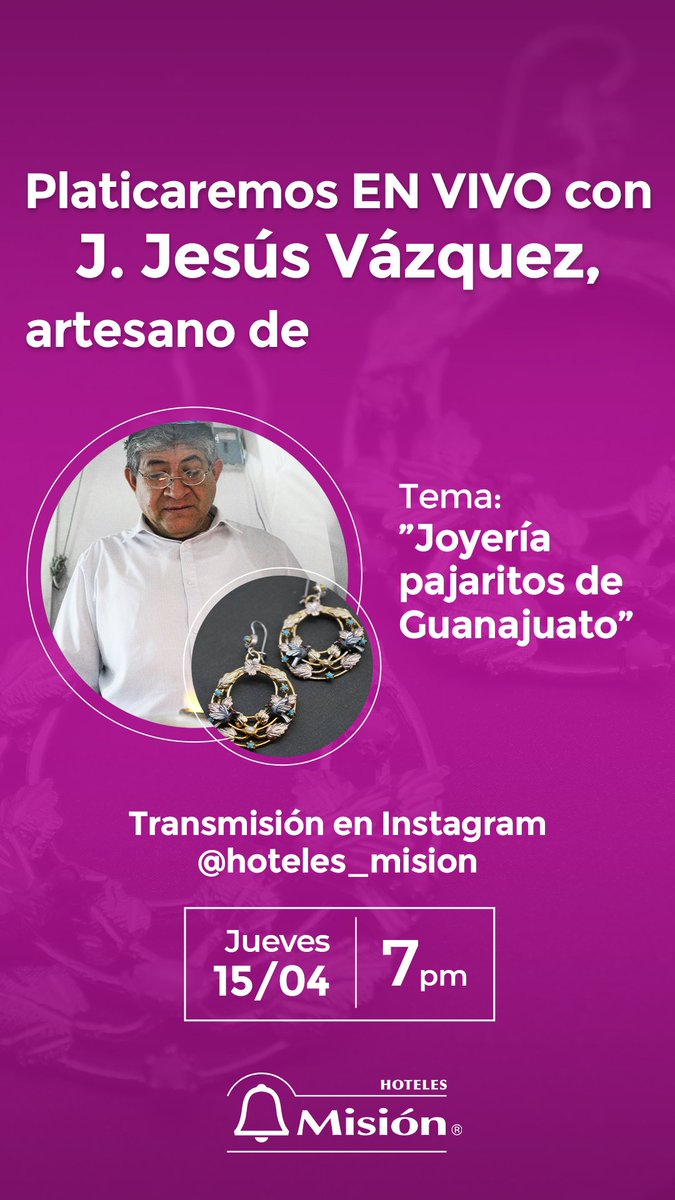 BRENDA_HERAS's tweet photo. No te pierdas este JUEVES 15 de ABRIL, a las 7pm la entrevista en vivo a nuestro maestro Orfebre J. Jesus.

En donde nos platicará y nos mostrará un poco de su conocimiento elaborando la Joyería Barroca de #Guanajuato.

A través de Instagram de Hoteles Misión

#LaCasaDelQuijote https://t.co/cZVP5lD6tw