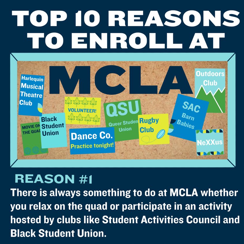 MCLA_Admission's tweet photo. Over the next few weeks will be sharing the Top 10 reasons to enroll at MCLA!
Reason #1
#TopTen #MCLA #MAKEITMCLA #MCLA2025 https://t.co/CxEnPZGSRs