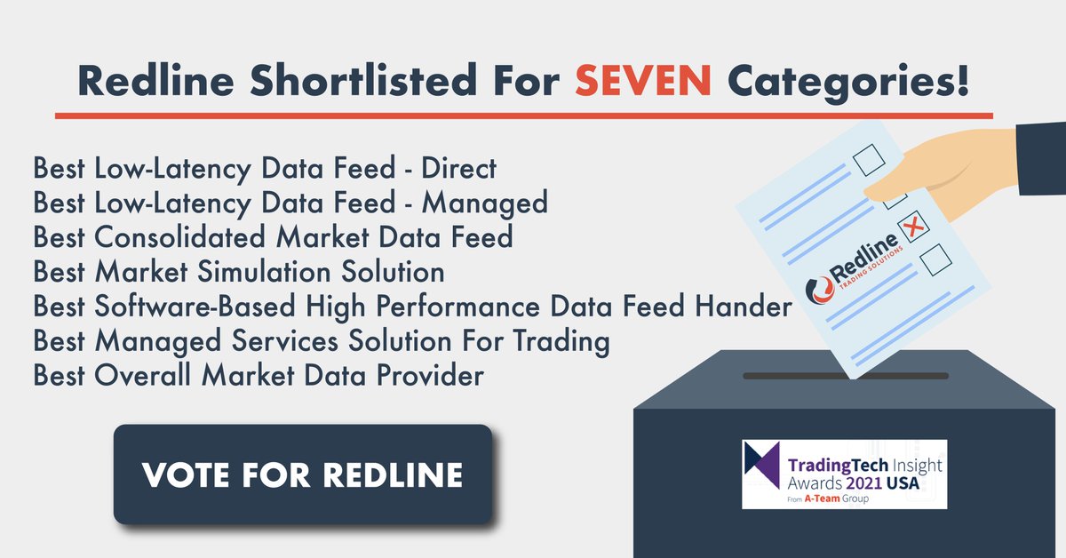 redlinetrading's tweet photo. Vote for Redline Trading Solutions in the TradingTech Insight Awards 2021 USA! Vote here: https://t.co/CfOqrCxaYg 

#TTIAwards #orderexecution #tradingtechnology #marketdata #feedhander https://t.co/pU3c4O5N67