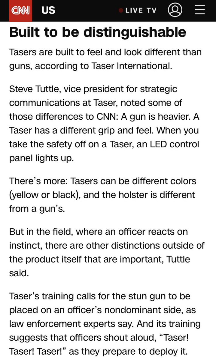 Article from 2016 regarding a similar incident that may answer some questions. https://www.cnn.com/2015/04/14/us/taser-gun-confusion/index.html