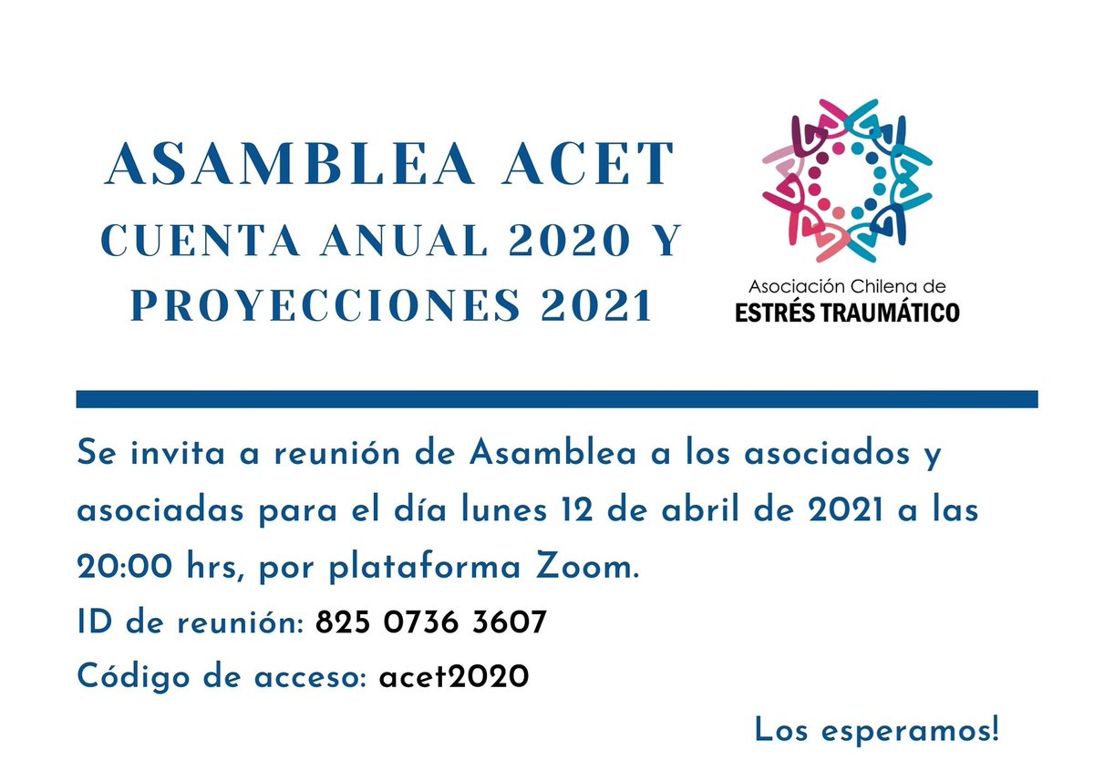 Esperamos a tod@s nuestr@s asociad@s para hoy a las 20 hrs