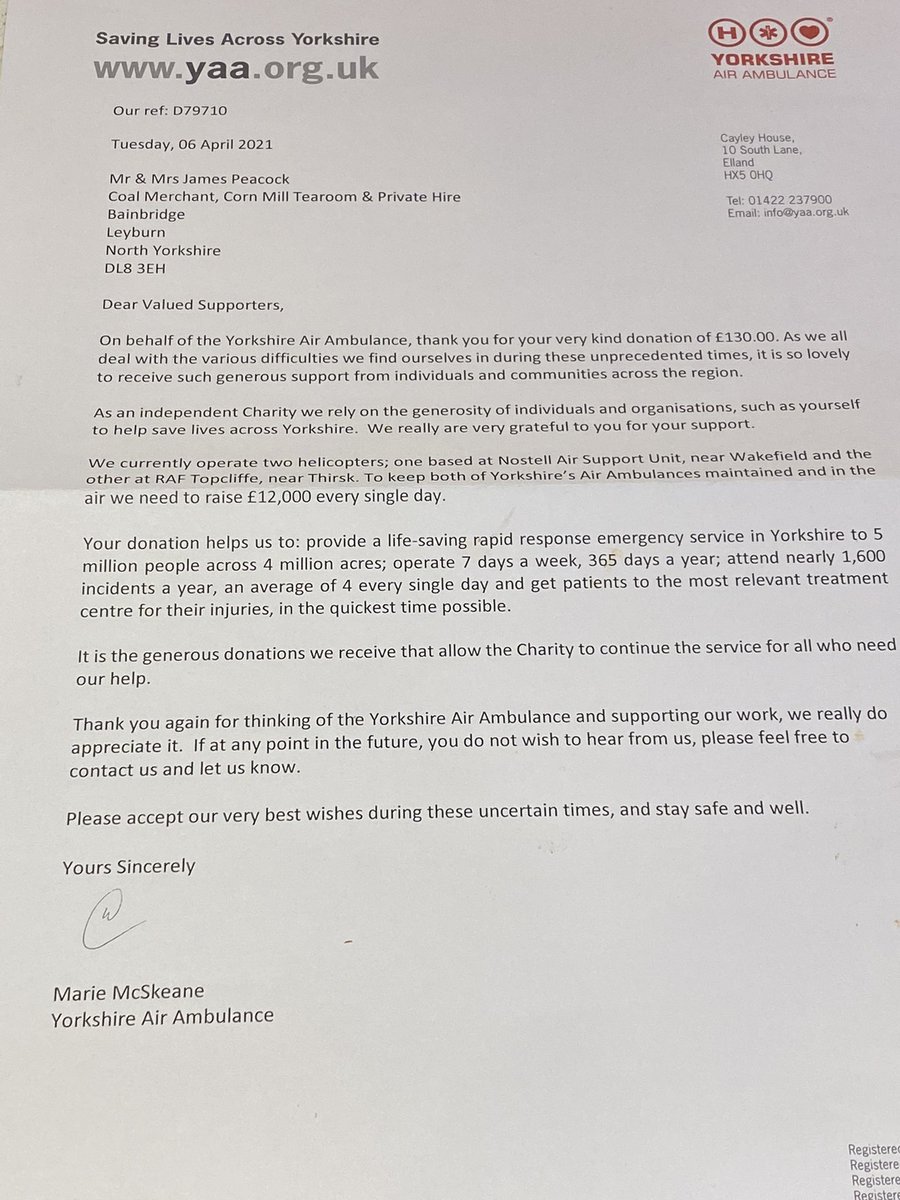 We raised a total of £130 at the of February for Yorkshire Air Ambulance.

Thank you so much for the orders, as you can see YAA have now received the money. 

<a href="/YorkshireAirAmb/">Yorkshire Air Ambulance</a>