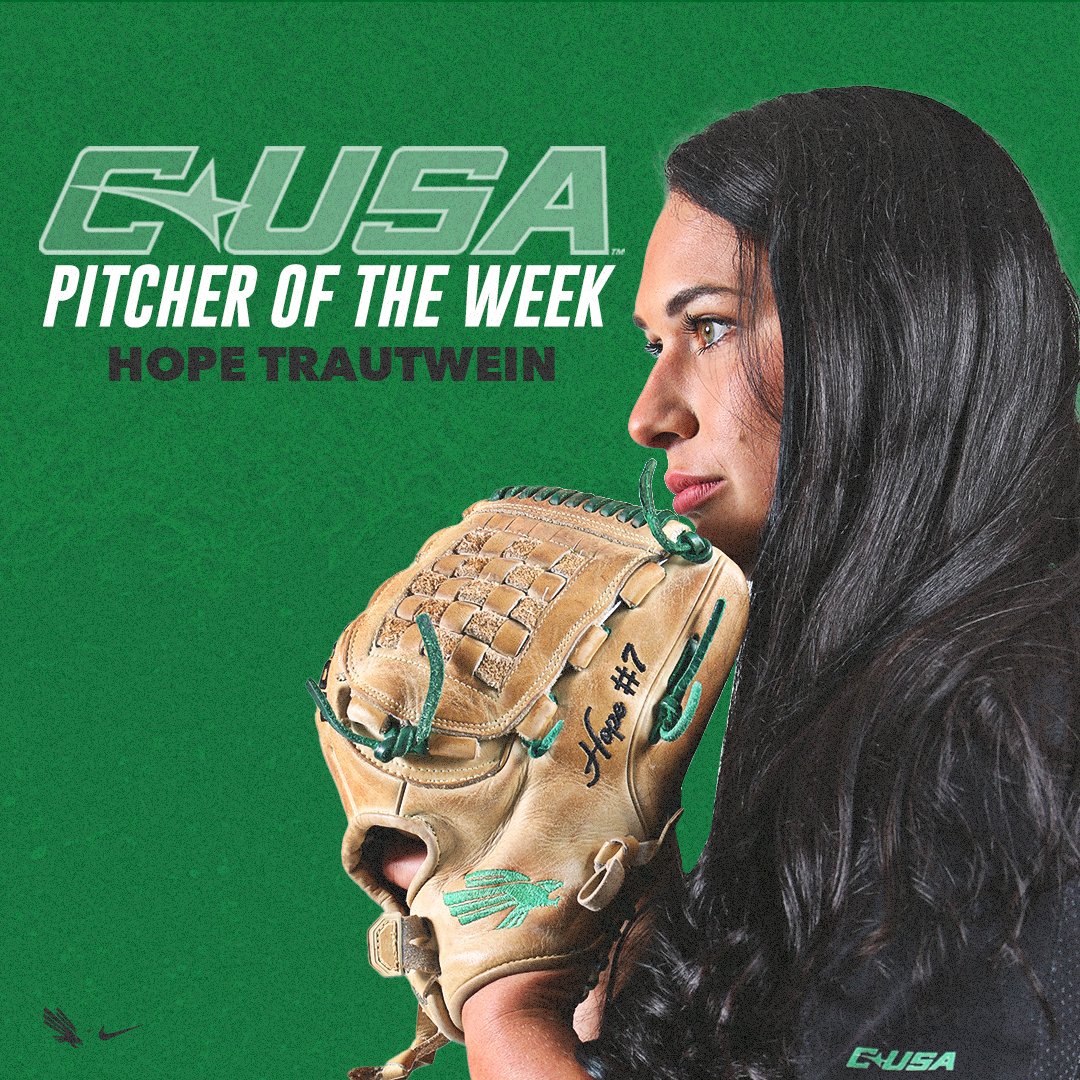 MeanGreenSB's tweet photo. We interrupt your regularly scheduled program to announce that @hopetraut has been named the 
@ConferenceUSA Pitcher of the Week 😤

🔗 https://t.co/2SC3BNEvFD

#GMG x #MGSB https://t.co/sUNLzURW7X
