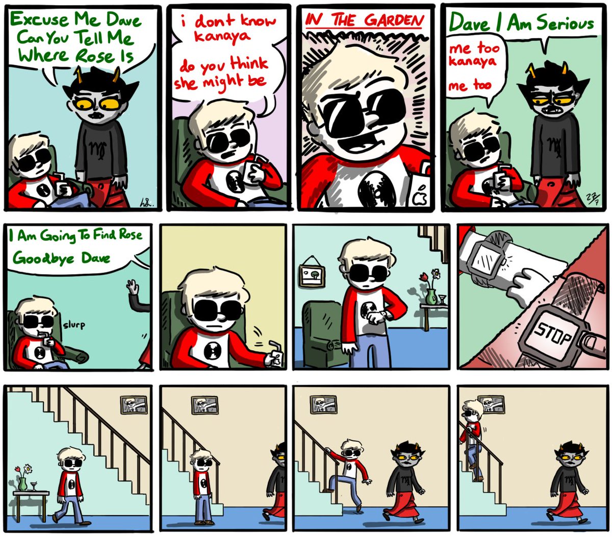 happy homestuck day!! :) :) :) to poison your timeline a bit, here's a comic i made 7 years ago that somehow might still be my most popular... (i dread to think that ppl might know me for it O_O) 